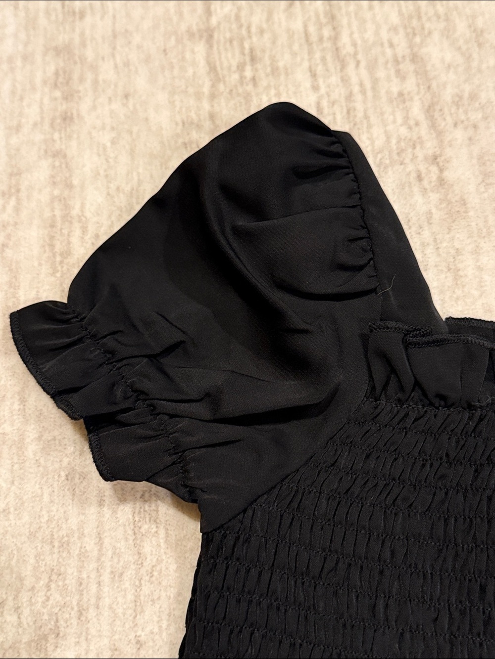 Black Smocked Puff Sleeve girls Top - Picture 7 of 9